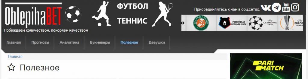 Внешний вид сайта Oblepihabet.ru