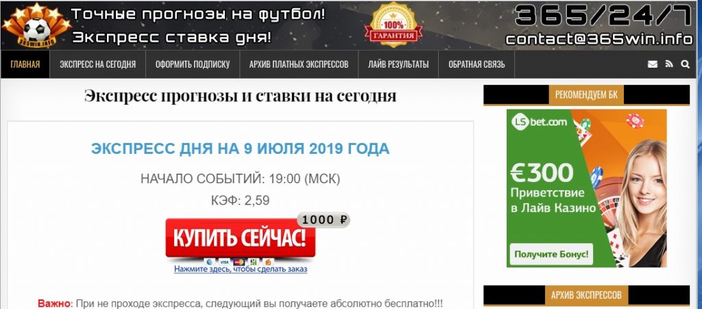 Внешний вид сайта 365win.info